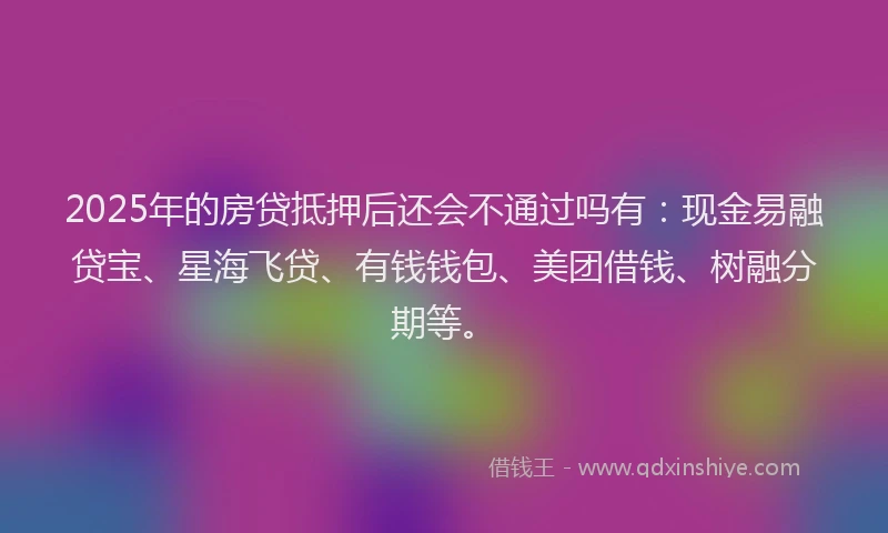 2025年的房贷抵押后还会不通过吗有：现金易融贷宝、星海飞贷、有钱钱包、美团借钱、树融分期等。