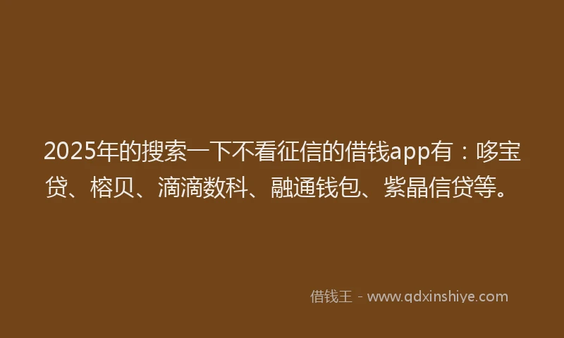 2025年的搜索一下不看征信的借钱app有：哆宝贷、榕贝、滴滴数科、融通钱包、紫晶信贷等。
