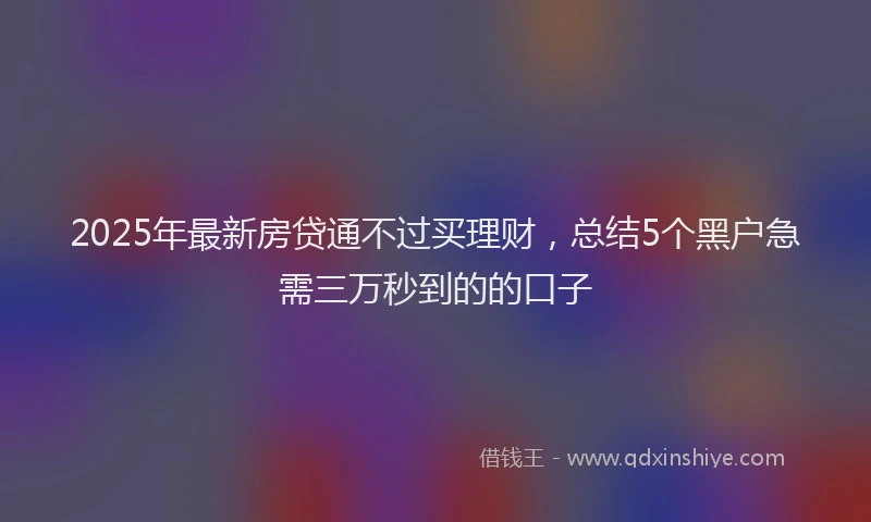 2025年最新房贷通不过买理财，总结5个黑户急需三万秒到的的口子