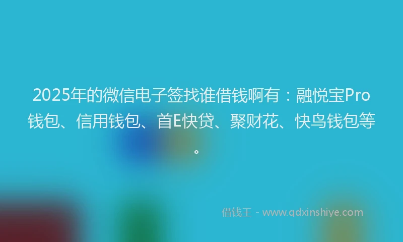 2025年的微信电子签找谁借钱啊有：融悦宝Pro钱包、信用钱包、首E快贷、聚财花、快鸟钱包等。