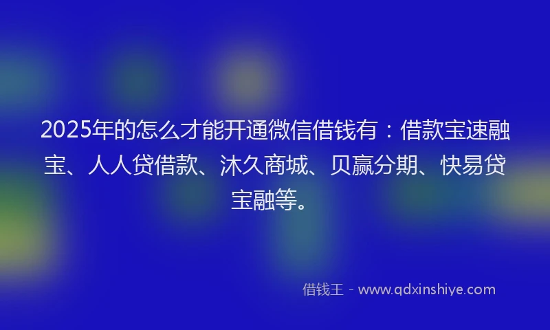 2025年的怎么才能开通微信借钱有：借款宝速融宝、人人贷借款、沐久商城、贝赢分期、快易贷宝融等。