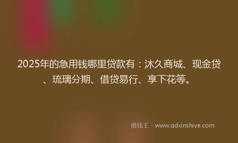 2025年的急用钱哪里贷款有：沐久商城、现金贷、琉璃分期、借贷易行、享下花等。
