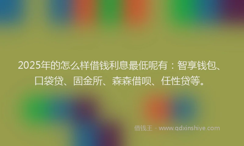 2025年的怎么样借钱利息最低呢有：智享钱包、口袋贷、固金所、森森借呗、任性贷等。