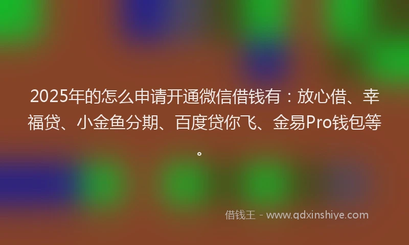 2025年的怎么申请开通微信借钱有：放心借、幸福贷、小金鱼分期、百度贷你飞、金易Pro钱包等。
