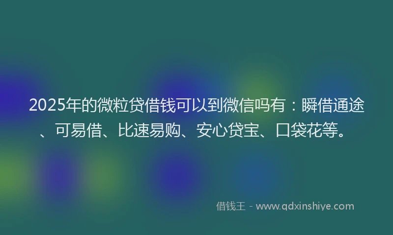 2025年的微粒贷借钱可以到微信吗有：瞬借通途、可易借、比速易购、安心贷宝、口袋花等。