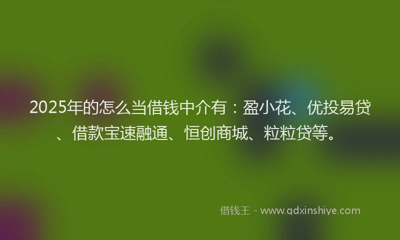 2025年的怎么当借钱中介有：盈小花、优投易贷、借款宝速融通、恒创商城、粒粒贷等。