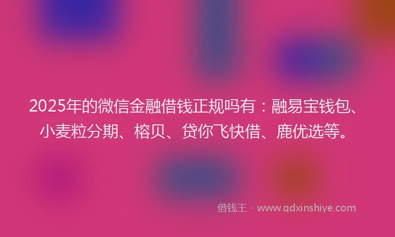 2025年的微信金融借钱正规吗有：融易宝钱包、小麦粒分期、榕贝、贷你飞快借、鹿优选等。