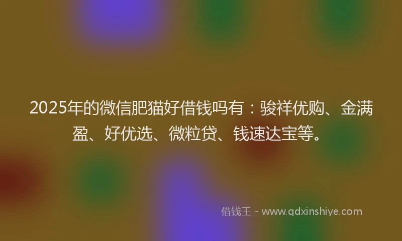 2025年的微信肥猫好借钱吗有：骏祥优购、金满盈、好优选、微粒贷、钱速达宝等。