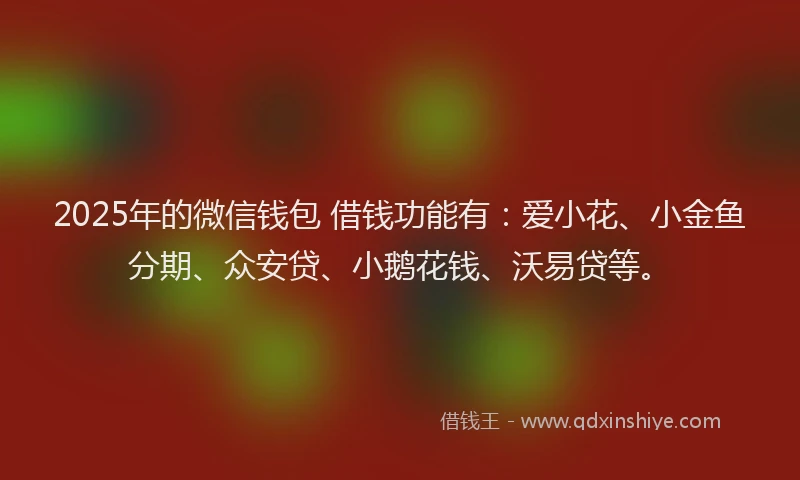 2025年的微信钱包 借钱功能有：爱小花、小金鱼分期、众安贷、小鹅花钱、沃易贷等。