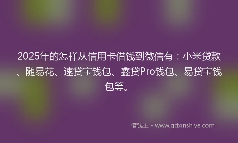 2025年的怎样从信用卡借钱到微信有：小米贷款、随易花、速贷宝钱包、鑫贷Pro钱包、易贷宝钱包等。