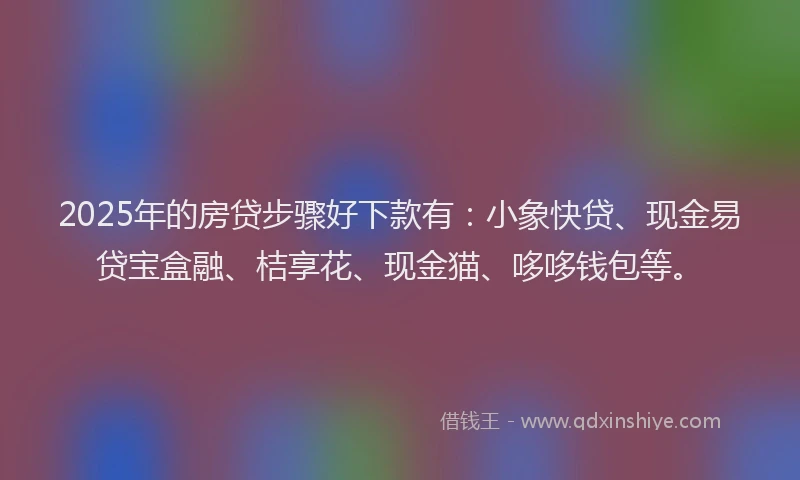2025年的房贷步骤好下款有：小象快贷、现金易贷宝盒融、桔享花、现金猫、哆哆钱包等。