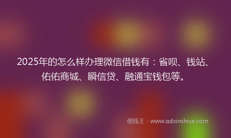 2025年的怎么样办理微信借钱有：省呗、钱站、佑佑商城、瞬信贷、融通宝钱包等。