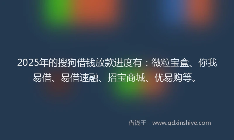 2025年的搜狗借钱放款进度有：微粒宝盒、你我易借、易借速融、招宝商城、优易购等。