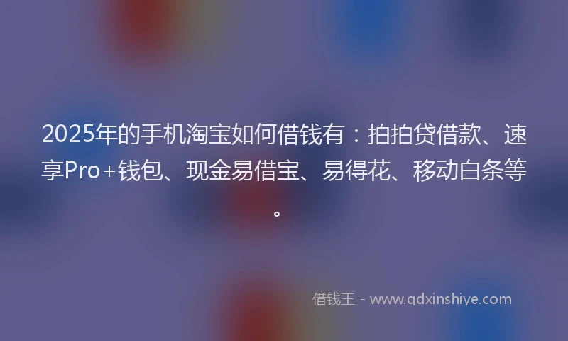 2025年的手机淘宝如何借钱有：拍拍贷借款、速享Pro+钱包、现金易借宝、易得花、移动白条等。