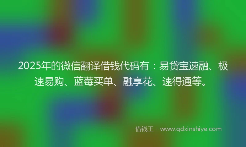 2025年的微信翻译借钱代码有：易贷宝速融、极速易购、蓝莓买单、融享花、速得通等。