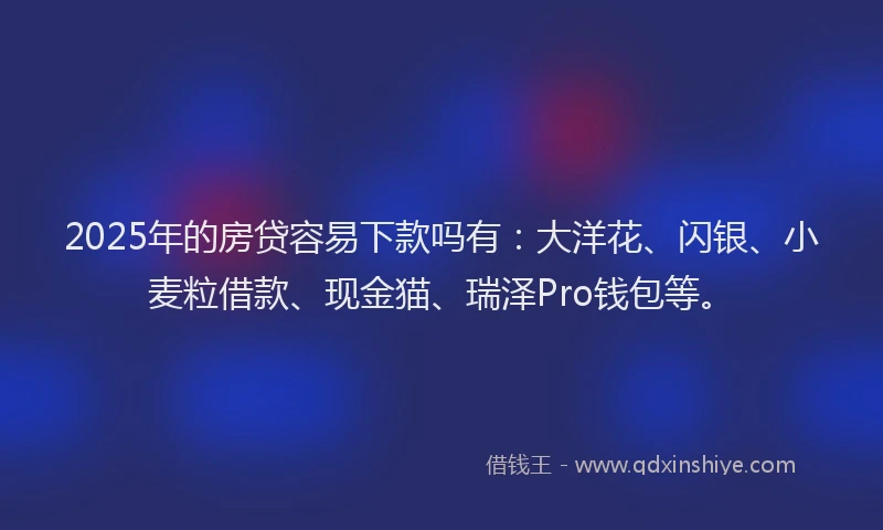 2025年的房贷容易下款吗有：大洋花、闪银、小麦粒借款、现金猫、瑞泽Pro钱包等。
