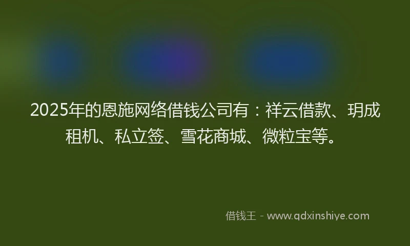 2025年的恩施网络借钱公司有：祥云借款、玥成租机、私立签、雪花商城、微粒宝等。
