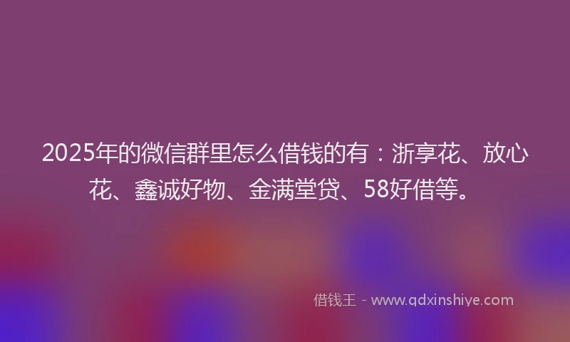 2025年的微信群里怎么借钱的有：浙享花、放心花、鑫诚好物、金满堂贷、58好借等。