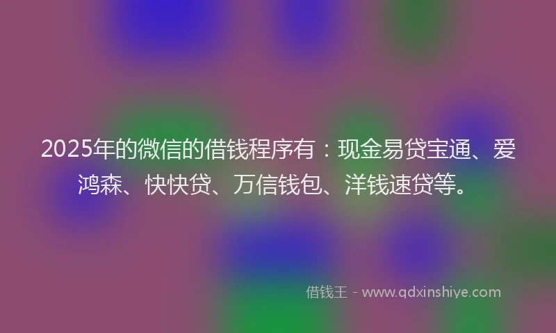 2025年的微信的借钱程序有：现金易贷宝通、爱鸿森、快快贷、万信钱包、洋钱速贷等。