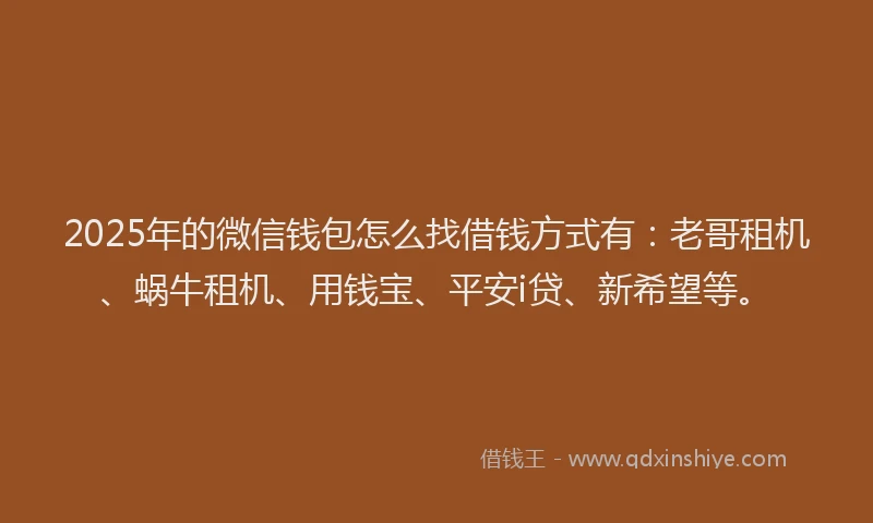 2025年的微信钱包怎么找借钱方式有：老哥租机、蜗牛租机、用钱宝、平安i贷、新希望等。