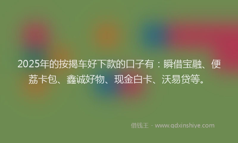 2025年的按揭车好下款的口子有：瞬借宝融、便荔卡包、鑫诚好物、现金白卡、沃易贷等。