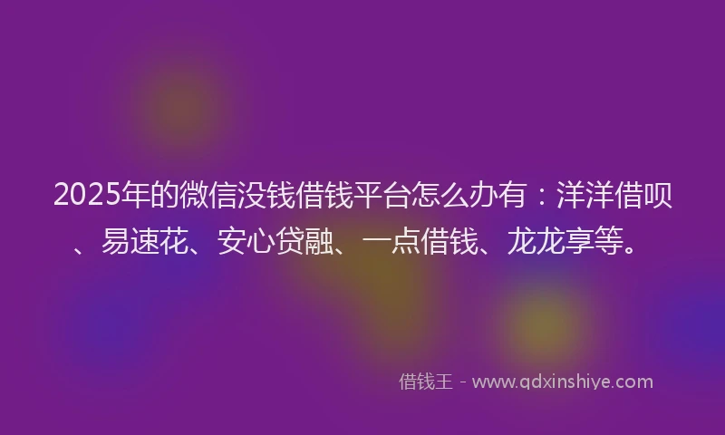 2025年的微信没钱借钱平台怎么办有：洋洋借呗、易速花、安心贷融、一点借钱、龙龙享等。
