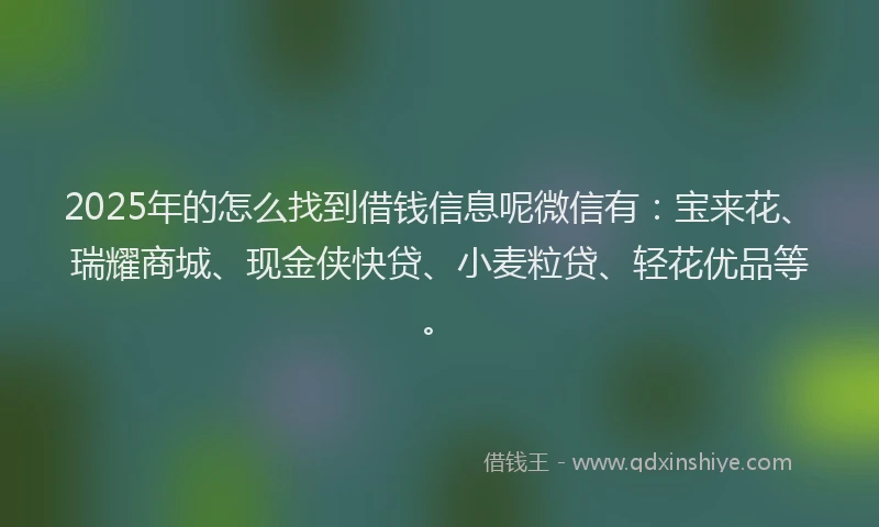 2025年的怎么找到借钱信息呢微信有：宝来花、瑞耀商城、现金侠快贷、小麦粒贷、轻花优品等。