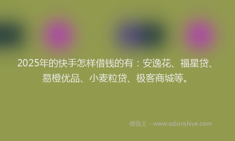 2025年的快手怎样借钱的有：安逸花、福星贷、易橙优品、小麦粒贷、极客商城等。