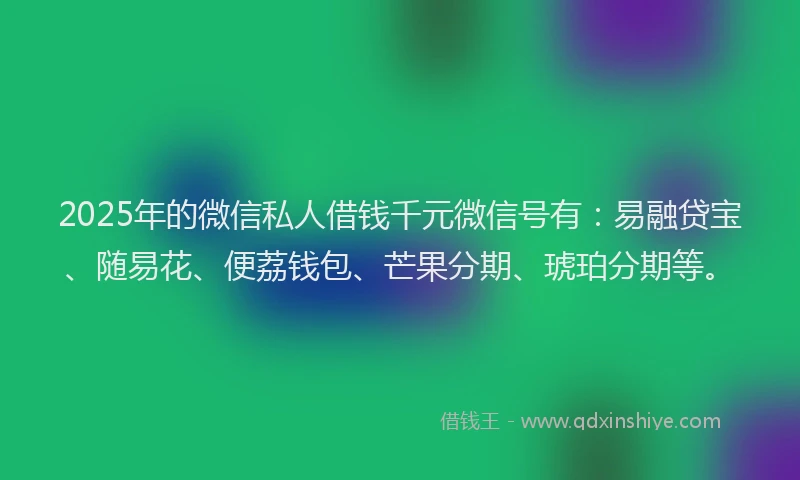 2025年的微信私人借钱千元微信号有：易融贷宝、随易花、便荔钱包、芒果分期、琥珀分期等。