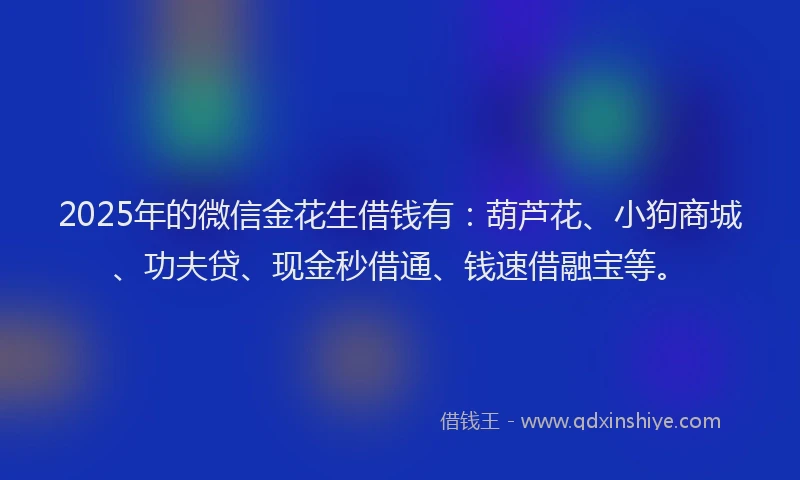 2025年的微信金花生借钱有：葫芦花、小狗商城、功夫贷、现金秒借通、钱速借融宝等。