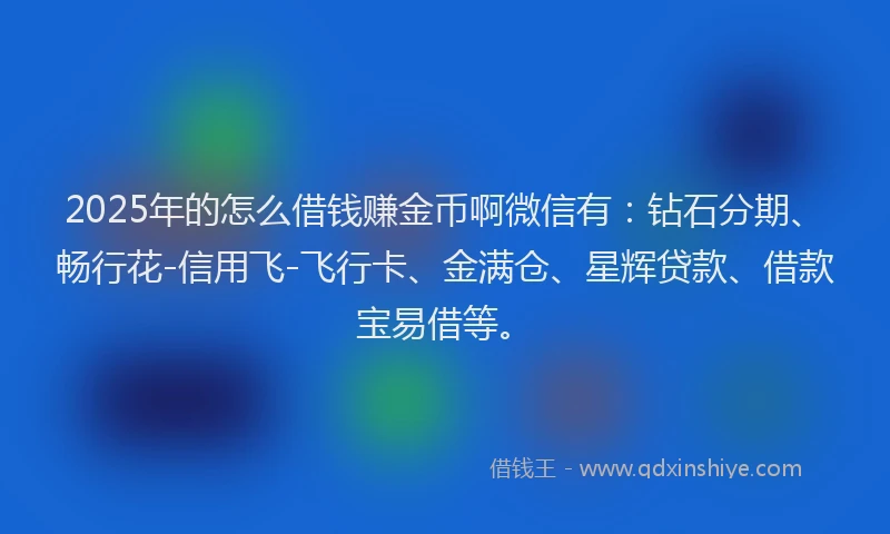 2025年的怎么借钱赚金币啊微信有：钻石分期、畅行花-信用飞-飞行卡、金满仓、星辉贷款、借款宝易借等。