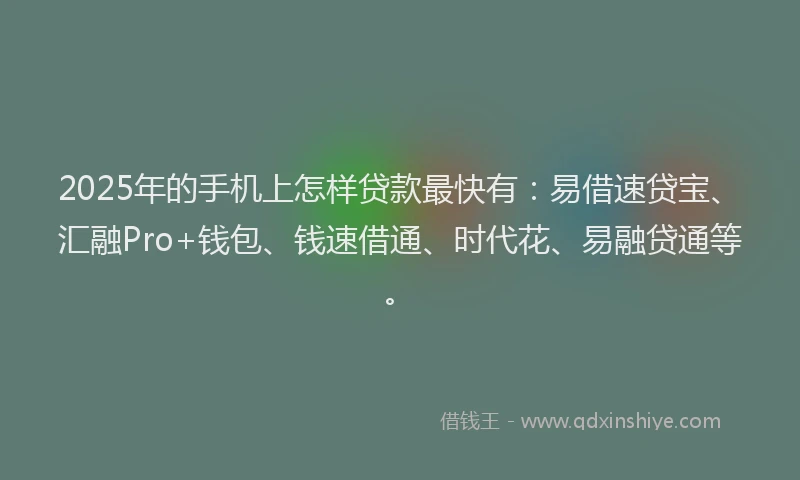 2025年的手机上怎样贷款最快有：易借速贷宝、汇融Pro+钱包、钱速借通、时代花、易融贷通等。