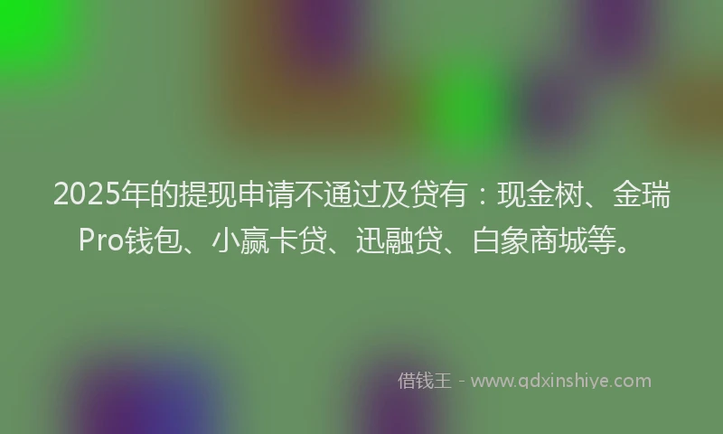2025年的提现申请不通过及贷有：现金树、金瑞Pro钱包、小赢卡贷、迅融贷、白象商城等。