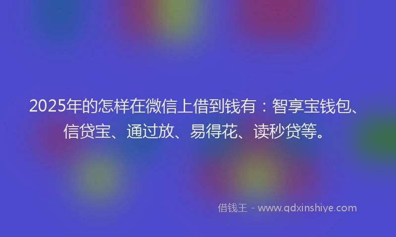 2025年的怎样在微信上借到钱有：智享宝钱包、信贷宝、通过放、易得花、读秒贷等。