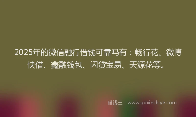 2025年的微信融行借钱可靠吗有：畅行花、微博快借、鑫融钱包、闪贷宝易、天源花等。