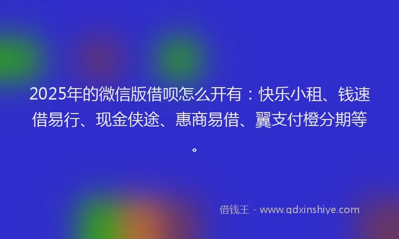 2025年的微信版借呗怎么开有：快乐小租、钱速借易行、现金侠途、惠商易借、翼支付橙分期等。