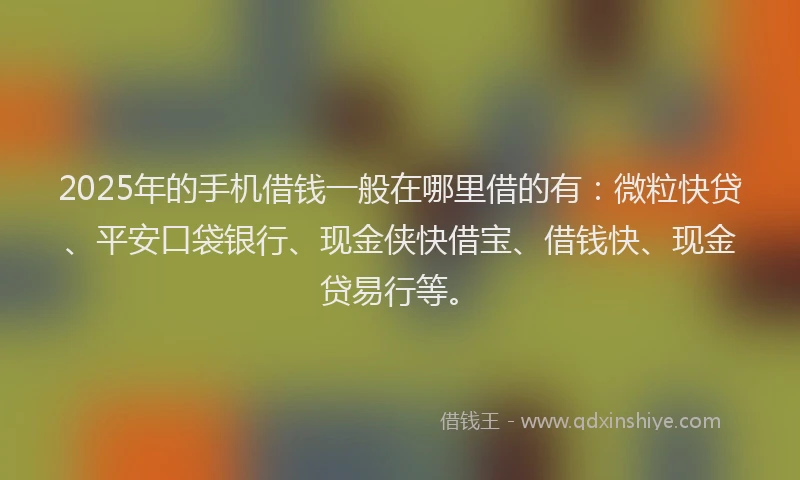 2025年的手机借钱一般在哪里借的有：微粒快贷、平安口袋银行、现金侠快借宝、借钱快、现金贷易行等。