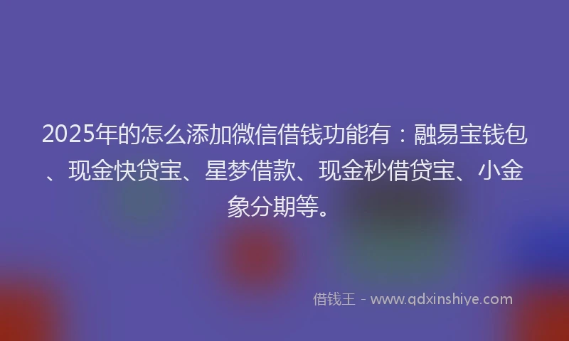 2025年的怎么添加微信借钱功能有：融易宝钱包、现金快贷宝、星梦借款、现金秒借贷宝、小金象分期等。