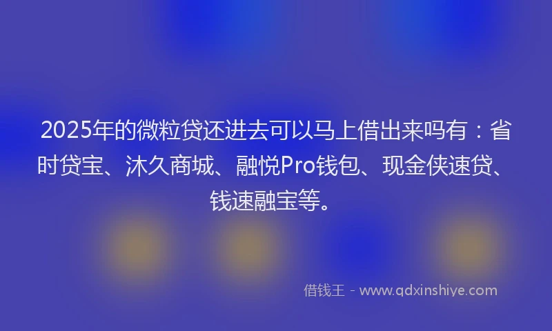 2025年的微粒贷还进去可以马上借出来吗有：省时贷宝、沐久商城、融悦Pro钱包、现金侠速贷、钱速融宝等。