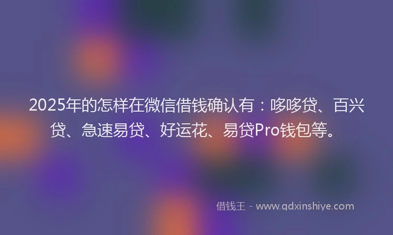 2025年的怎样在微信借钱确认有：哆哆贷、百兴贷、急速易贷、好运花、易贷Pro钱包等。