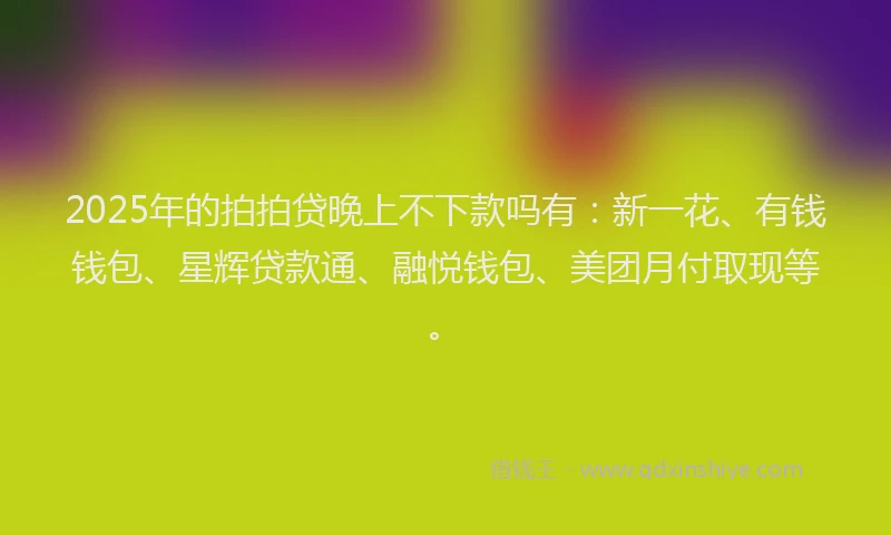 2025年的拍拍贷晚上不下款吗有:新一花、有钱钱包、星辉贷款通、融悦钱包、美团月付取现等。