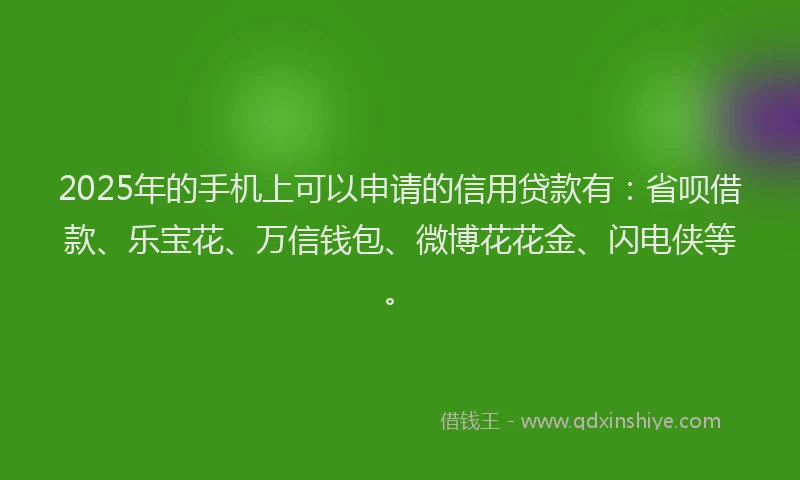 2025年的手机上可以申请的信用贷款有：省呗借款、乐宝花、万信钱包、微博花花金、闪电侠等。