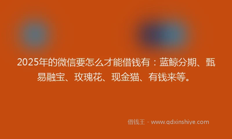 2025年的微信要怎么才能借钱有：蓝鲸分期、甄易融宝、玫瑰花、现金猫、有钱来等。