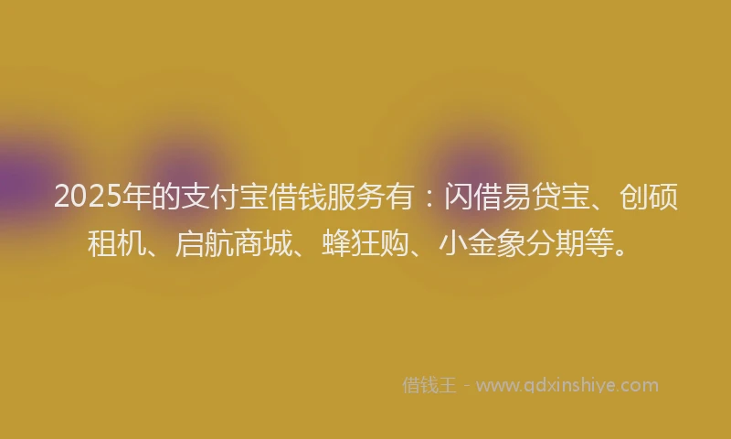 2025年的支付宝借钱服务有：闪借易贷宝、创硕租机、启航商城、蜂狂购、小金象分期等。