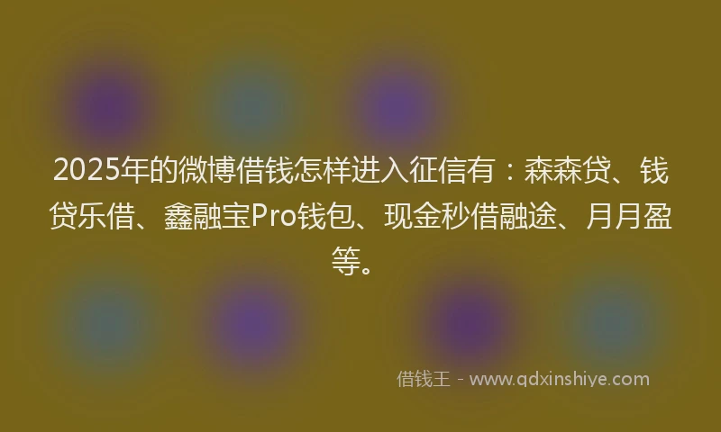 2025年的微博借钱怎样进入征信有：森森贷、钱贷乐借、鑫融宝Pro钱包、现金秒借融途、月月盈等。