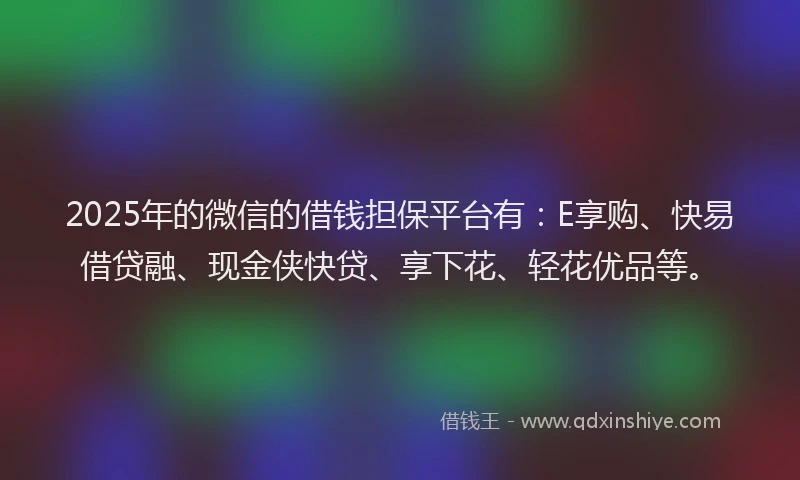 2025年的微信的借钱担保平台有：E享购、快易借贷融、现金侠快贷、享下花、轻花优品等。