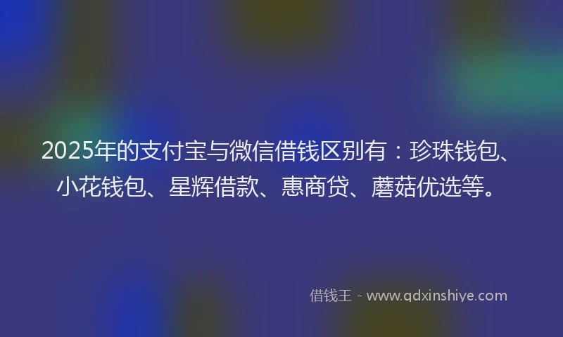 2025年的支付宝与微信借钱区别有：珍珠钱包、小花钱包、星辉借款、惠商贷、蘑菇优选等。