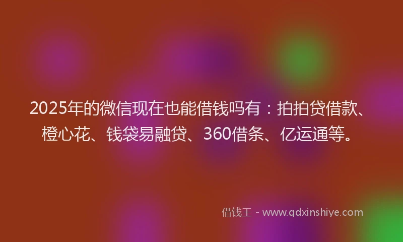 2025年的微信现在也能借钱吗有：拍拍贷借款、橙心花、钱袋易融贷、360借条、亿运通等。