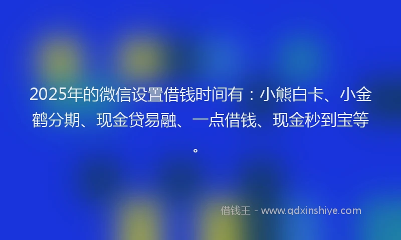 2025年的微信设置借钱时间有：小熊白卡、小金鹤分期、现金贷易融、一点借钱、现金秒到宝等。