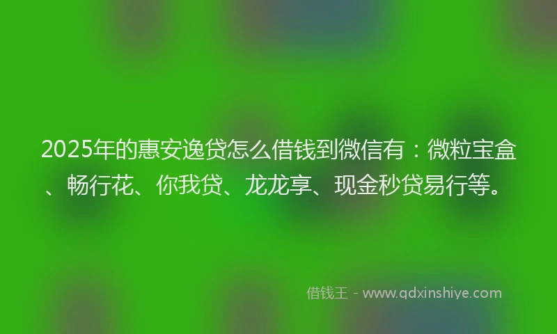 2025年的惠安逸贷怎么借钱到微信有：微粒宝盒、畅行花、你我贷、龙龙享、现金秒贷易行等。